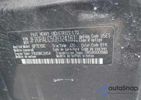 2016 Subaru Crosstrek 2.0I Limited z USA, uszkodzony, nr VIN JF2GPALC5GH324161